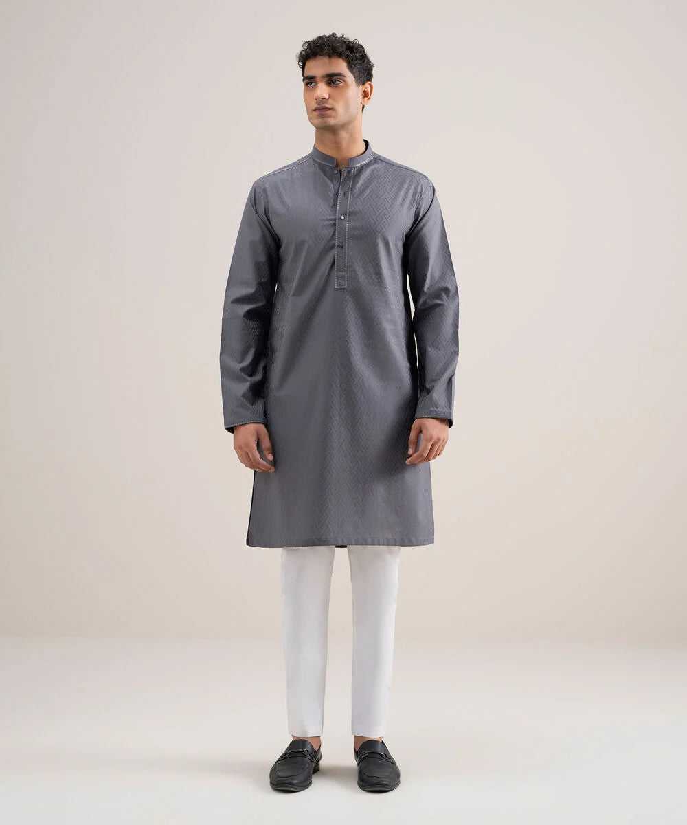 Embroidered Cotton Jacquard Kurta