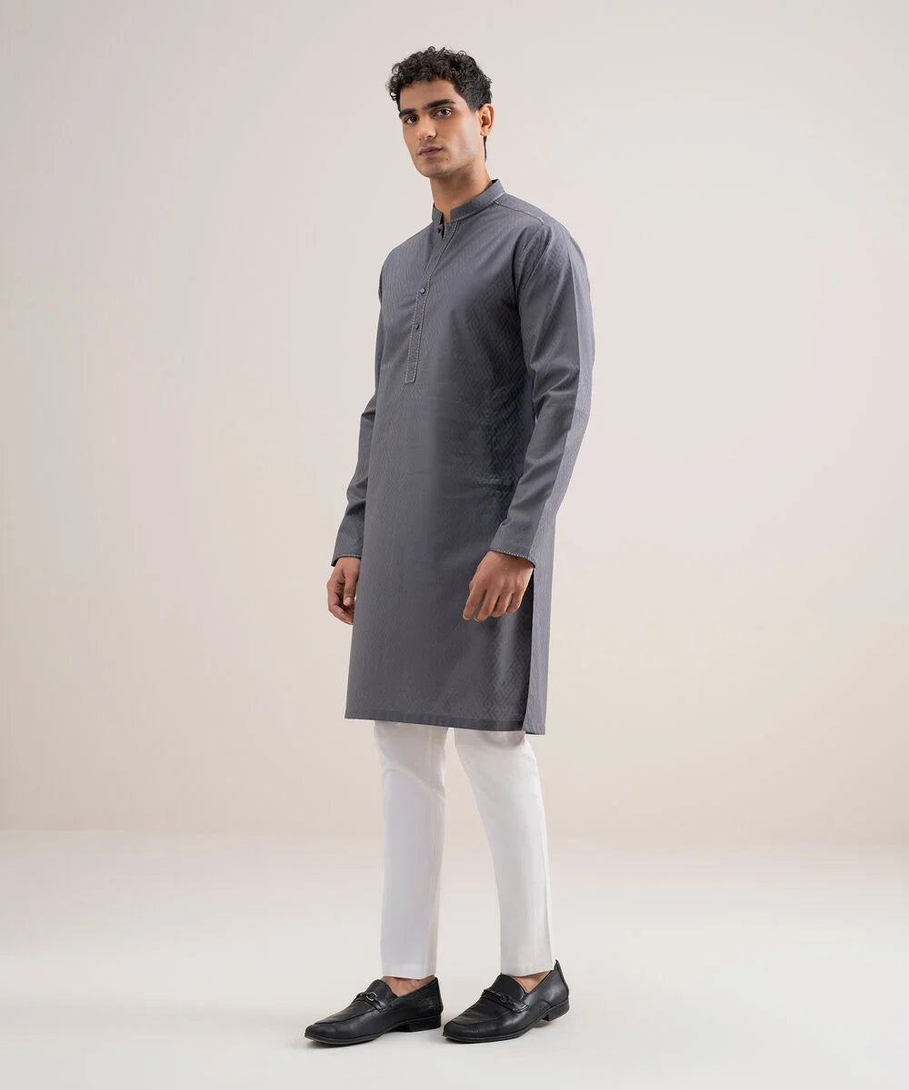 Embroidered Cotton Jacquard Kurta